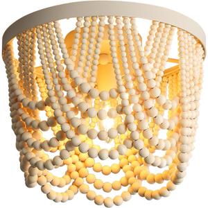 Bohemian Wood Beaded lamp 3-Light recessed Mounted Ceiling lamp Primary Color Antique Rustic mini Chandelier for Dining Room, Bedroom, Girl RoomNursery, Hallway, Entrance, Passageway (Natural)