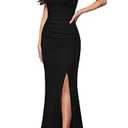 MUSHARE Women's One Shoulder Sleeveless Bodycon Mermaid high Split Cocktail Long Formal Dress Black,L