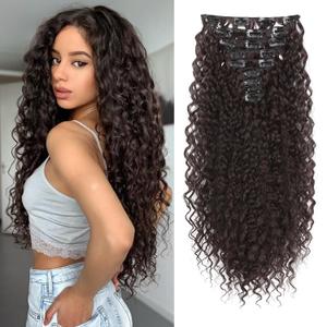 FLUFYMOOZ 9PCS Clip in Hair Extensions 22 Inch Curly Hair Extension Long Soft Synthetic Hairpieces for Women (Dark Reddish Brown)
