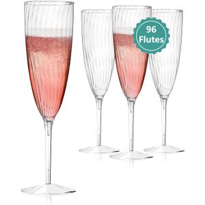 Clear Plastic Champagne Flutes, 96 PCS Disposable Reusable Cocktail Cups for Home Daily Life Party Birthday Wedding Toasting Drinking Champagne (6 oz)