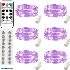6 Pack Fairy Lights Battery Operated with Remote, 8 Modes & 4 Timers, 7ft 20 LED Mini String Twinkle Lights, Purple Waterproof Firefly Lights for Mason Jars Wedding Party Table Decor(Purple)