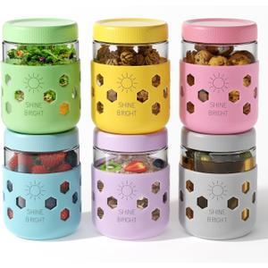 6 Pack Glass Overnight Oats Containers with Lids, 16 oz Mason Jars with Silicone Sleeves, Airtight Leak-Proof Meal Prep Jars for Chia Pudding, Oatmeal, Yogurt, Snacks, Smoothies, Salads