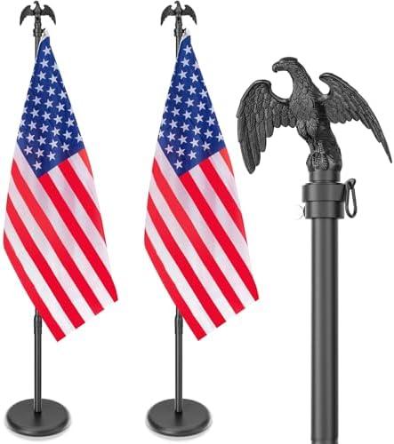8 FT Indoor Flag Pole and Stand, Heavy Duty Indoor Flag Pole Kit with Weighted & Thickened Base, Eagle Topper, 3x5 FT American Flag, Adjustable Presidential Indoor Flagpole for Office School City Hall