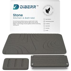 Stone Bath Mat, Set of 3 Non-Slip Diatomite Stone Bath Mat, Quick Drying Bath Mat Stone Absorbing, Super Absorbent Diatomaceous Earth Bath Mat for Bathroom Kitchen - Classic Dark Grey