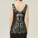 BABEYOND Women's Flapper Dresses 1920s V Neck Beaded Fringed Great Gatsby Dress (Black, L)