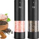 Rechargeable Salt and Pepper Grinder Set with LED Light, Adjustable Coarseness shakers, One-Hand Operation for Kitchen Appliances Christmas Gift Sets for Women(2 Pack Upgrade Black)