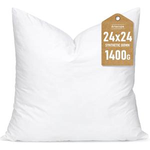 Artscope Synthetic Down Pillow Insert, 24x24 Down Alternative Throw Pillow Insert. Ultra Soft Fluffy Sleeping Pillow with 100% Cotton Cover, Decorative Pillows-White 