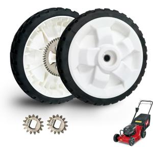 2 Pack 8" Wheel Assebmly 137-4835 119-3822 and 2 Pack 131-5399 (15T) Pinion Gear Compatible with Toro 55cm 22in Recycler Lawn Mowers 20332 20333 20334 20337 20372 20373 20374 20955 20958 21762
