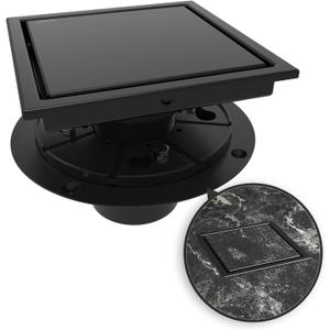 6 Inch Square Shower Drain Black Floor Drain with Flange Reversible 2-in-1 Cover Tile Insert Grate Removable SUS304 Stainless Steel CUPC Certified Matte Black