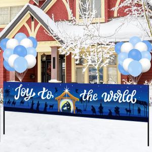 2 x Whaline Christmas Banner Decoration Set Joy To The World Xmas Banner Kit with 30Pcs Balloons Nativity Fence Banner with String Ribbon for Winter Holiday Party Home Decor Supplies, 33Pcs