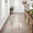 2x5 Washable Runner Rug Brown Grey Abstract Non Slip Soft Low Pile Hallway Kitchen Rug Neutral Modern Carpet for Laundry Bathroom Bedroom Living Room Home Decor