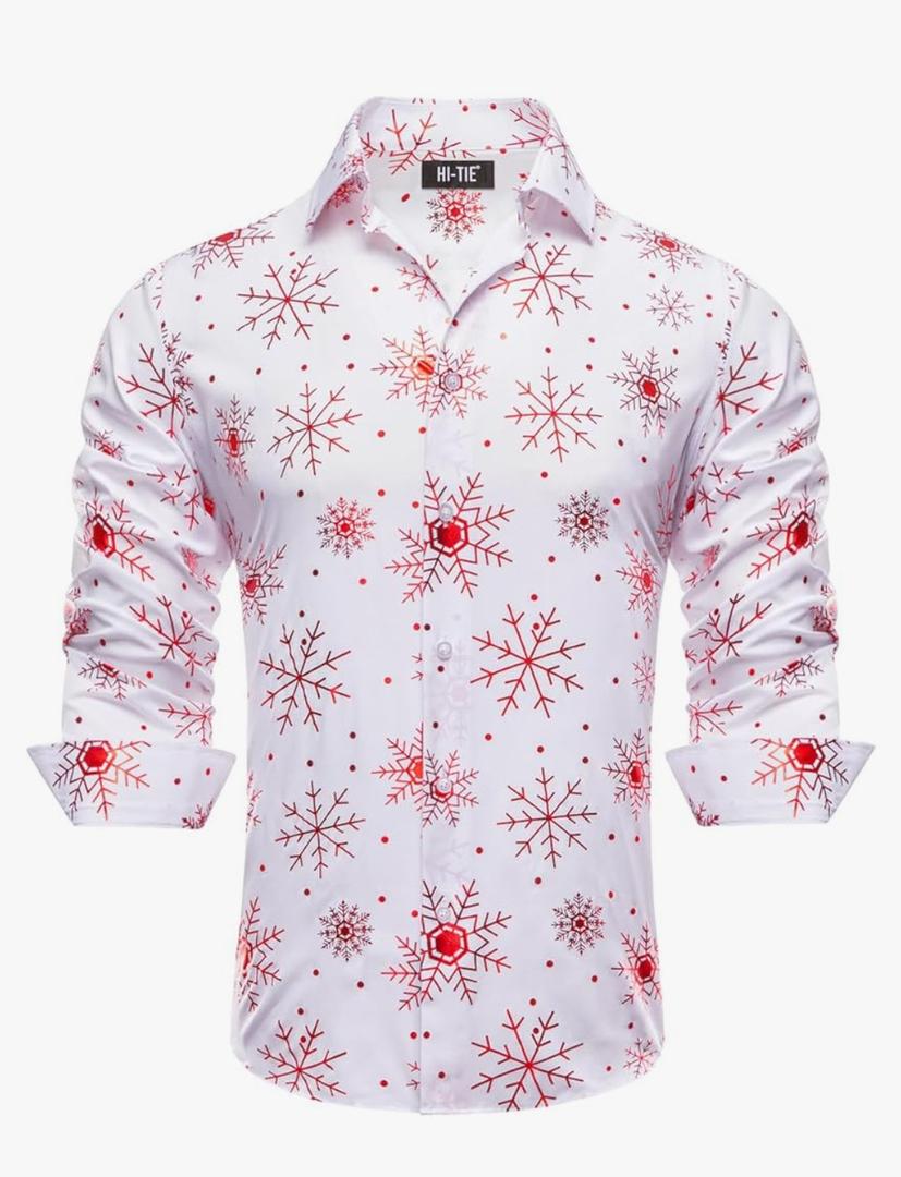 Hi-Tie Mens Christmas Dress Shirts Long Sleeve Casual Ugly Santa Claus Button Down Xmas Shirts for Men Party Holiday 3XL
