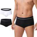 Washable Incontinence Underwear for Men - Cotton Leakproof Briefs with Fly, Front & Rear Urinary Leak Proof Panties, 150ml Absorbency (2 Pack, Black + White, 3XL) (XXX-Large)