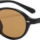 Teumire Retro Oval Sunglasses for Women Men Ultralight Small Round Black Sun Glasses 90s Sunnies UV 400 Shades (A04 Black/Brown)