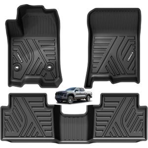 Floor Mats for Chevy Colorado/GMC Canyon Crew Cab 2023-2026 Carpet Floor TPE All Weather Floor Liners 1st & 2nd Row, 3pcs Black