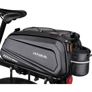 JXFUKAL Bike Bags for Bicycle Rear rack - 9.5L Hard Shell Waterproof Bike Ebike Trunk Pannier Saddle Seat Bag Carrier with Reflector, Rain Cover & Shoulder Strap for Commuter Travel Outdoor