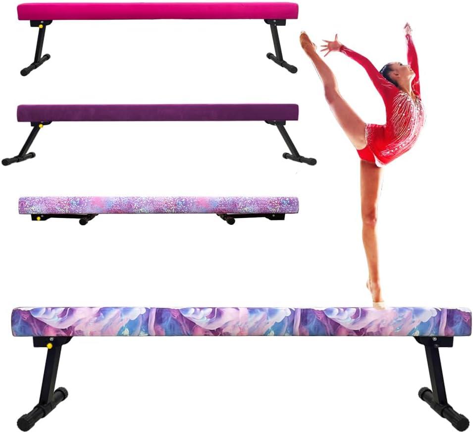 8FT Adjustable&Foldable Gymnastics Balance Beam,Home Gym Equipment,Easy Assembling and Storage,No Tool Require,for Kids Children Girls Training (CLOUDYPURPLE)
