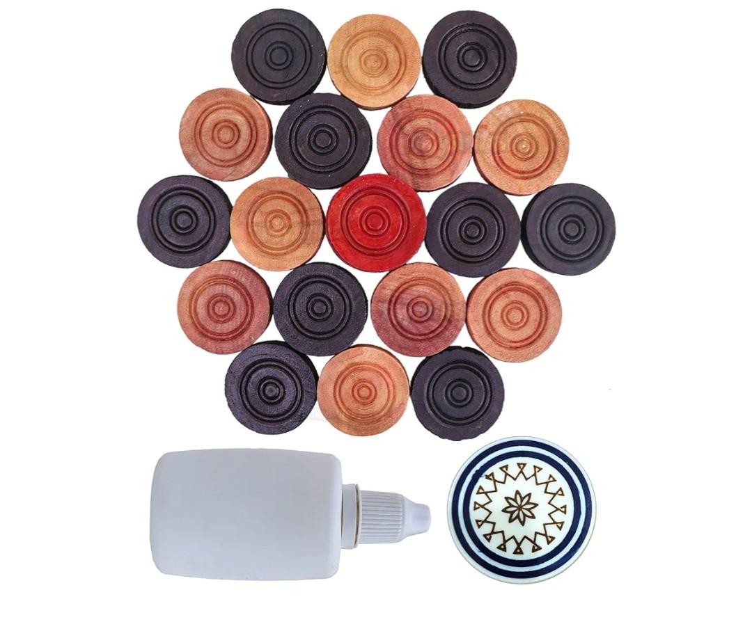 Carrom Playing Coins and Powder | 20 Wooden Coins | 1 Striker | 1 Urea Powder