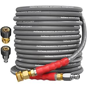 Heliwoo 3/8'' Pressure Washer Hose 50 FT, Hot and Cold Water Power Washer Hose Max 248°F, Commercial Industrial Grade Steel Wire Braided Kink Proof Extension Hose with 3/8 Quick Connect 4800 PSI
