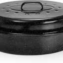 TOPZEA Granite Roasting Pan with Lid, 18" x 12.5" Turkey Roaster Pan Enameled on Steel Nonstick, Covered Oval Roaster Pot Oven Broiler Pan Cookware for Turkey, Chicken, Ham Meat Roast, Dishwasher Safe