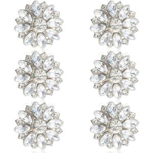 6Pcs Rhinestone Button Covers, 1.12" Diameter Silver Floral Design Rhinestone Buttons Snap On, Sparkling Button Covers for Women to Refresh Shirts Blouses Dresses Coats