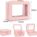 Aveniee XL Clear Makeup Organizer,Double Layer Travel Cosmetic Case with Brush Holder & Zippered Compartments,Big Toiletry Bag for Travel Accessories,2 Layers Large,Pink