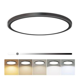 hunhun 16 Inch Dimmable LED Flush Mount Ceiling Light 4800LM Round Light Fixture 5 Color Temperature Selectable Super Slim Large Flat Ceiling Lamp for Living Dining Room Black