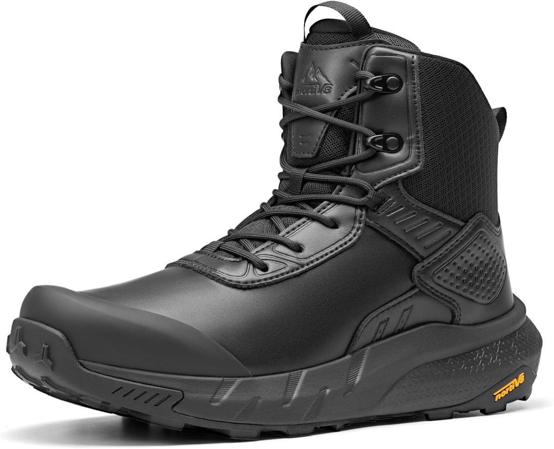 NORTIV 8 Men's Waterproof Military Tactical Hiking Work Boots Leather Motorcycle Combat Lightweight Non-Slip Boots for Men 8 Inches (10, Black)