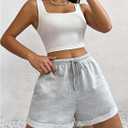 Women's Drawstring Waist Roll Up Hem Track Shorts Summer Casual Pockets Sweat Shorts (M)