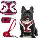 PUPTECK Dog Harness and Leash Set Medium Sized, Step in No Pull Adjustable Puppy Cat Harness Reflective Pet Vest (L (25-33lbs, Chest 20"-25"), #3 Red (Plush Plaid))