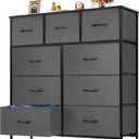 OLIXIS 9 Drawer Storage Dresser with Wood Top - Wide Fabric Chest Organizer for Bedroom, Closet, Living Room,Tower Cabinet, TV Stand, Hallway Entryway Furniture,Heather Gray (Grey)