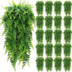 Geosar 20 Pcs Artificial Hanging Plants 32 Inch Hanging Boston Ferns Plastic Fake Plants for Wall Room Garden Wedding Garland Indoor Outdoor Decoration, No Basket