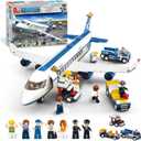 City Passenger Airplane Building Set for Boys 6+ 8+ 12+, City Plane Airport Playset with a Large Aircraft, Passenger Bus, Luggage Truck, Container Loader, 7 Minifigures, Compatible with Lego City