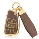 EnerCharge TPU and Leather Key Fob Cover Fit for Chevy/GMC Key Fob Cover, Key Cover Case Suitable for 2021 2022 2023 2024 2025 Silverado 5-Buttons (White)