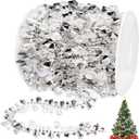 Jishi 16ft Christmas Garland Christmas Tree Silver Bead Decor, Clear Iridescent Silver Bead Garland Twist Bead String for Christmas Tree Decoration, Rustic Crystal Garland Ornaments Home Decorations