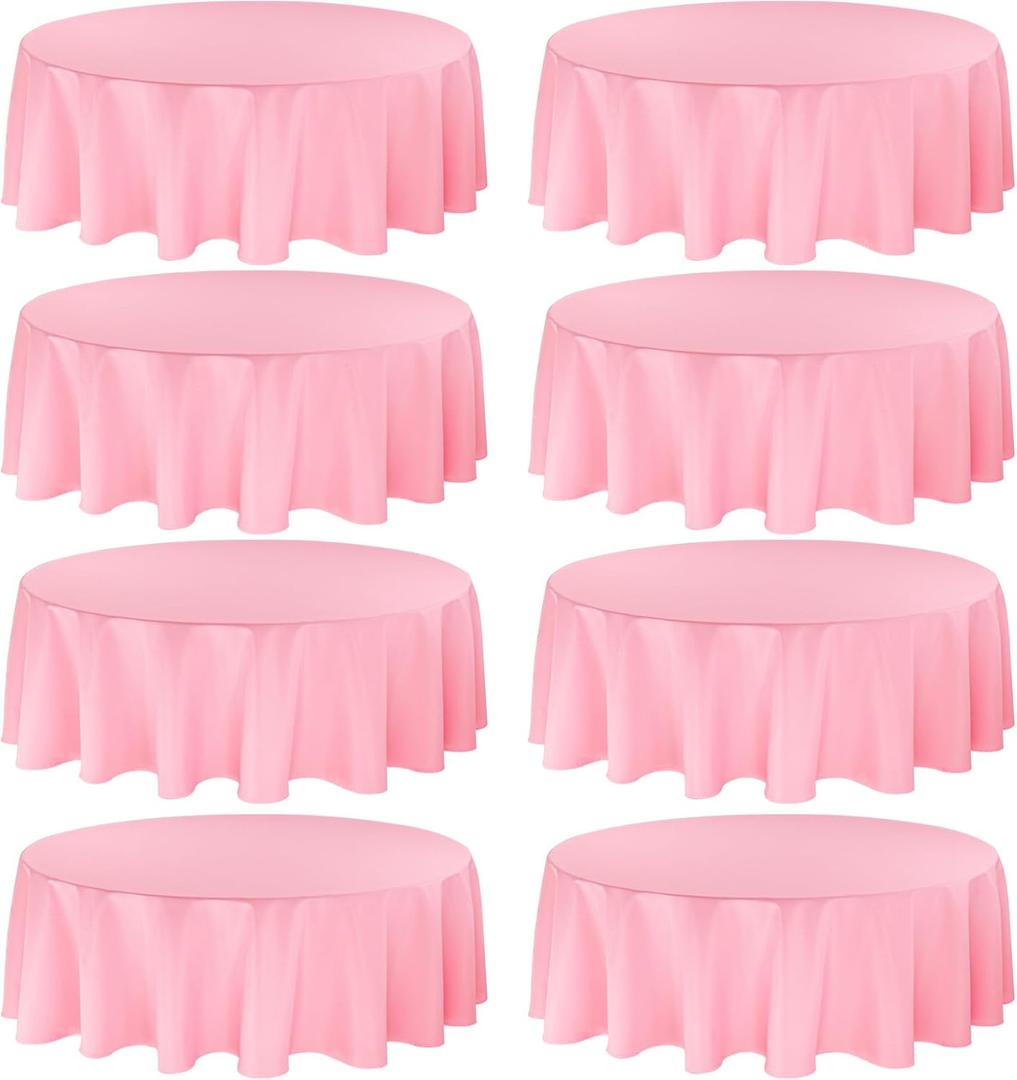 8 Pack Premium Pink Tablecloth - 108 Inch Round Table Covers - Washable Polyester Fabric - Wedding Party Reception Banquet Buffet Restaurant