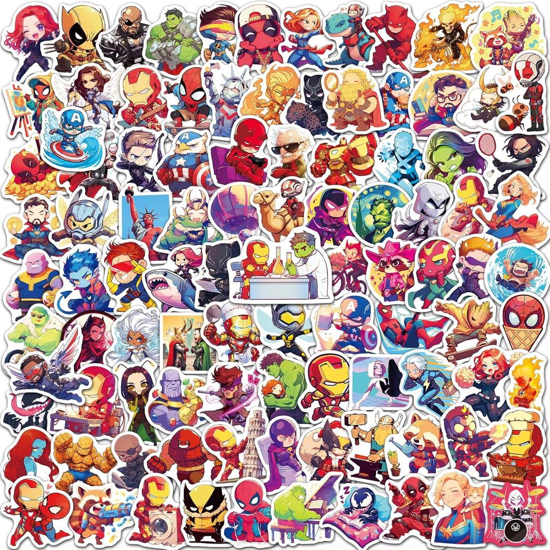200Pcs Superhero Stickers for Kids, Teens, Boys & Adults, Waterproof Vinyl Decals for Water Bottles, Laptops, Skateboards, Funny Cartoon Comic Theme for Birthday Party Supplies & Classroom Reward