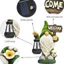 Garden Gnome Statue Outdoor Decor Large Flocked Resin Gnome Figurine with Solar Light Holding Lantern Welcome Sign Garden Yard Decorations Dwarf Sculpture for Outside Patio Porch Lawn Decor.