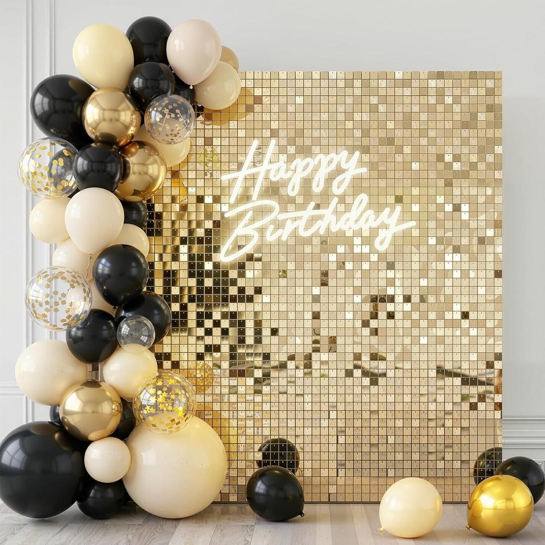 Light Gold Shimmer Wall Backdrop,36 Sequin Glitter Panels Cover 6x6 Ft Photo Background for Party, Wedding, Birthday, Anniversary & Outdoor Event Decor, Sparkle Photo Backdrop