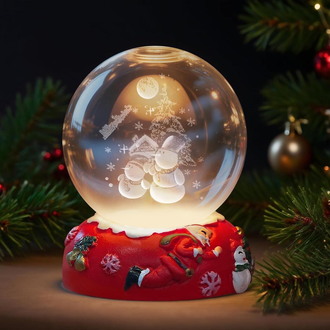 L LOHAS LED 3D Crystal Ball Night Light-Laser Engraved Snowman | Red Holiday Base, Cute & Funny Christmas Night Light for Kids, 3000K Warm White for Christmas Party Decor