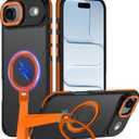 for iPhone 17 Air Case with 360 Spin Magnetic Stand-Finger Strap, [Fit for MagSafe][Mil-Grade Protection] Ring Holder Kickstand Shockproof Translucent Matte for iPhone 17 Air 6.5" (Orange)