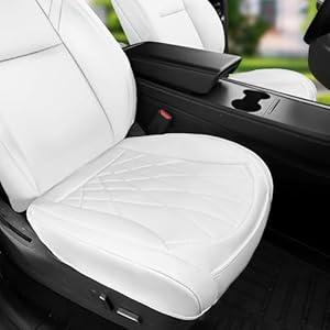 SanQing 2PCS Car Seat Covers Bottom for Model Y/ 3 Luxury Leather Seat Covers Fit Tesla Model Y/ 3 Bottom Front Seat Protector Cushions for Tesla Y/ 3 (White)