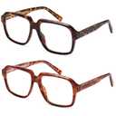 AMOMOMA Oversized Square Reading Glasses for Women,Men Blue Light Blocking Computer Readers Spring hinge AM6185C2+C3 2.0