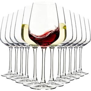 15oz Wine Glasses Set of 12, Thickened Stemmed Glasses for Red/White Wine, Heavy Base Clear Red Wine Glasses for Everyday, Wine Lovers, Parties, Gifts, Dishwasher Safe, 460ml, 12 Piece Set, Large