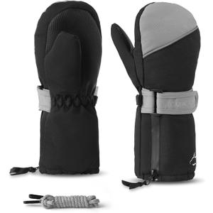 Caracaleap Toddler Kids Snow Mittens Waterproof Ages 2-7, Thinsulate Warm Boys Girls Winter Ski Mittens for Kids (Black)