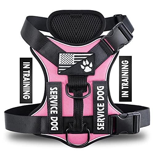 Demigreat Service Dog Harness, Reflective Dog Vest Harness with 5 PCS Patches, Adjustable Soft Oxford Pet Harness, Inner Layer Mesh, Easy to Control for Dogs, L, Pink