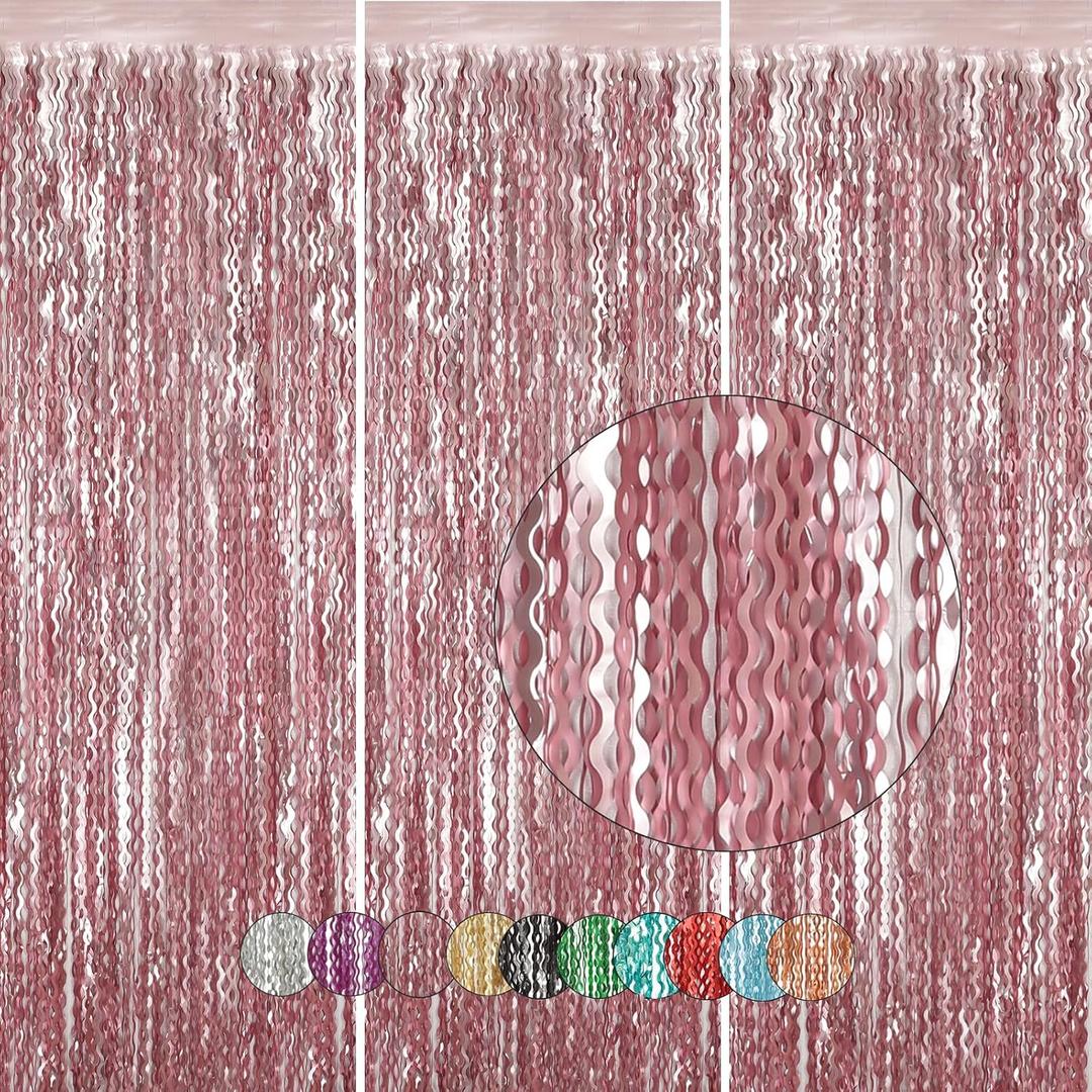 3 x KEEUH Pink Fringe Backdrop for Party Decorations (Pure Pink)