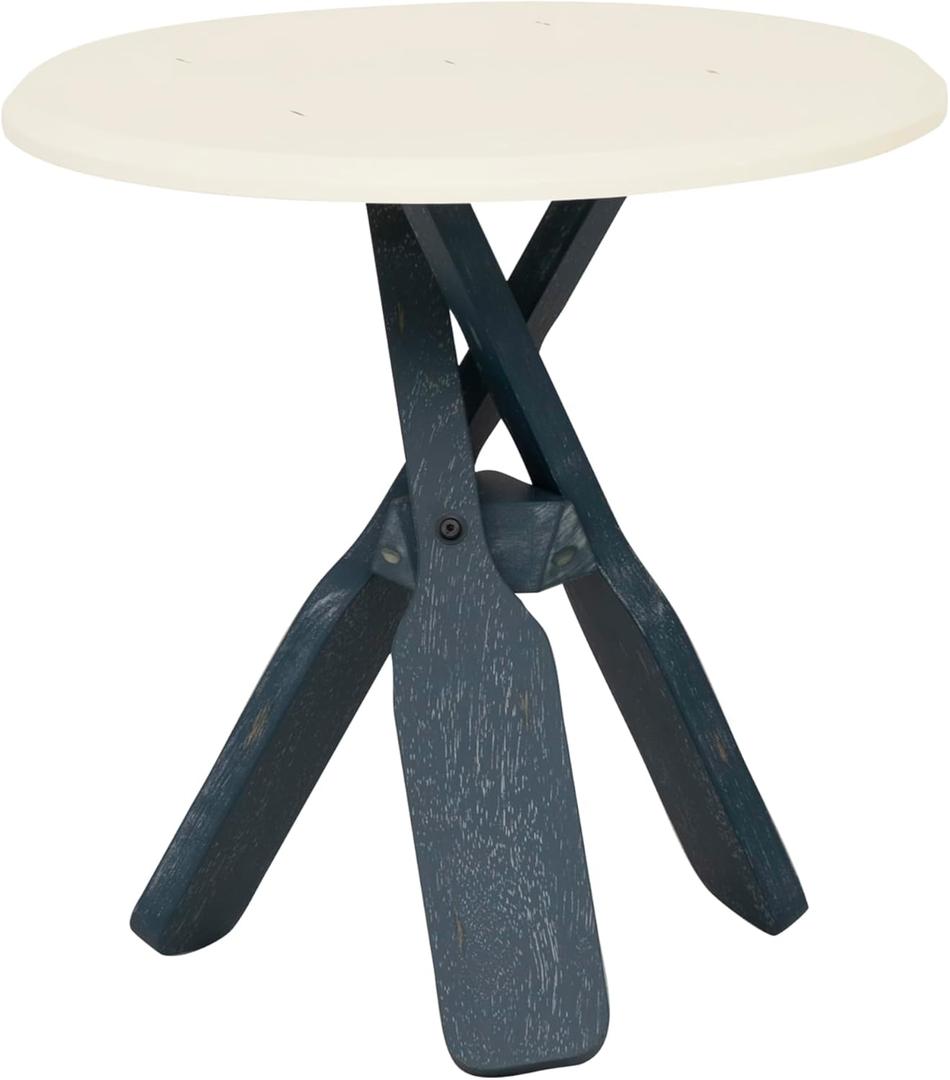 Powell Round Top Shanice Oar Side Table, Coastal Blue and White (PAMZN2087)