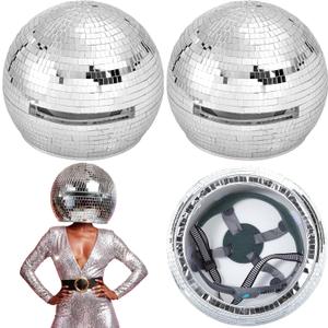 Sabary 2 Pcs Disco Ball Helmet Men Adult Disco Ball Hat,11.81 Inch,Silver