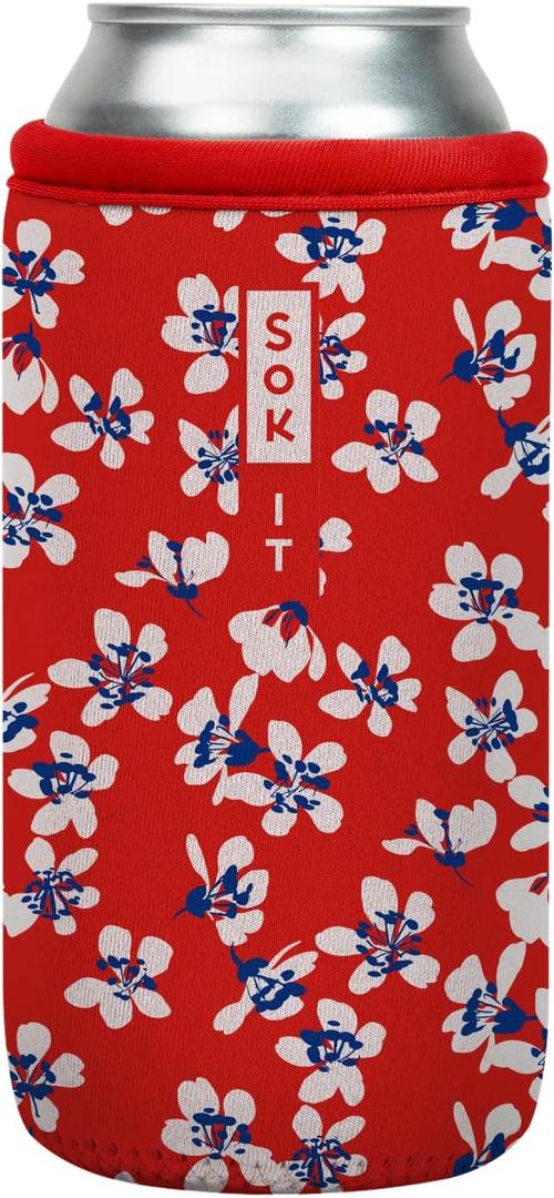 Sok It CanSok Sleeve for Beer & Soda Insulated Neoprene Cover (Red White and Bloom, 16oz Can Sleeve)